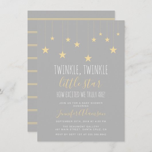 トゥインモダンクルリトルスターベビーシャワー招待状 招待状 (正面/裏面)