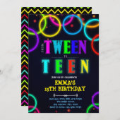 トゥイーンから誕生日10代の招待カードへのグロー 招待状 (正面/裏面)