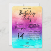 トゥイーンガールバースデーパーティーウォーターカラーデザイン 招待状 (正面)