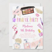 トゥイーンガールピンクパンパーパーティー誕生日 招待状 (正面)