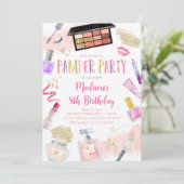 トゥイーンガールピンクパンパーパーティー誕生日 招待状 (スタンド正面)