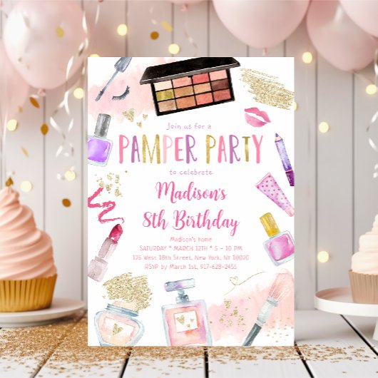 トゥイーンガールピンクパンパーパーティー誕生日 招待状