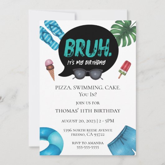 トゥイーンパーティー用のブ10代のルーボープール招待状 招待状 (正面)