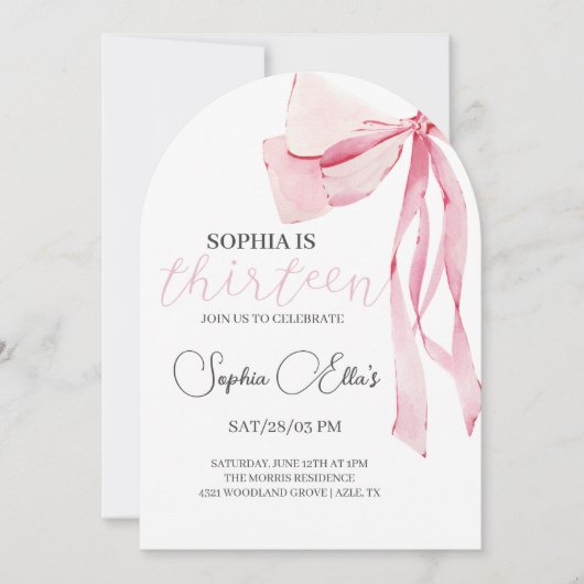 トゥイーンピンクボウ13誕生日 | コケット13誕生 招待状 (正面)
