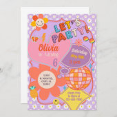 トゥイーン名門私立校風の10代のグルービー誕生日招待状。 招待状 (正面/裏面)