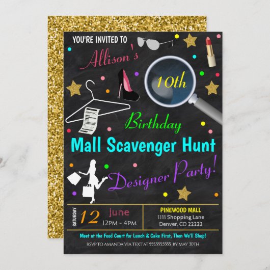 トゥイーン10代のバースデーパーティーへの招待 招待状 (正面/裏面)