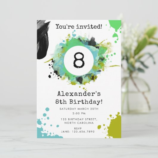 トゥイーン10代の少年カスタム年齢バースデーパーティー 招待状 (スタンド正面)