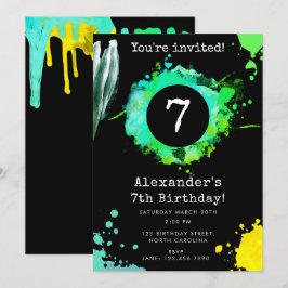 トゥイーン10代の少年Any年齢ネオン誕生日パーティー 招待状
