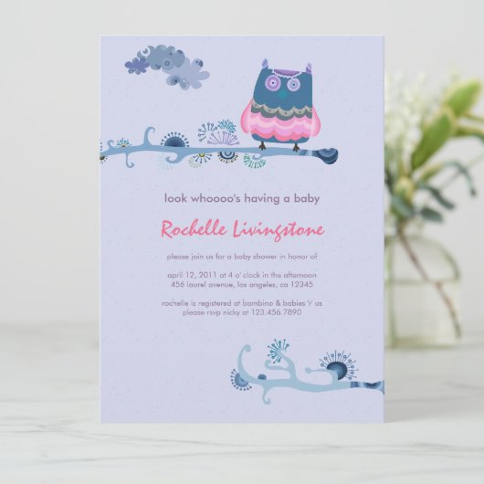 トゥウィットゥwhoooボーイベビーシャワー招待状 招待状 (スタンド正面)