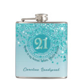 トゥウェンファースト&ティール（緑がかった色）ブルーグリッター&ドリンク引用文 フラスク (正面)