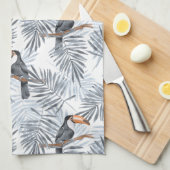 トゥカネスとパーム葉の。グレー キッチンタオル (四つ折り)