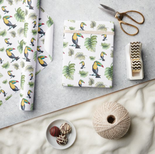 トゥカンエキゾチックMonsteraウォーターイラストレーション ラッピングペーパー (クラフト)