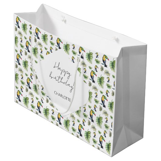 トゥカンエキゾチックMonsteraウォーターイラストレーション ラージペーパーバッグ (正面アングル)