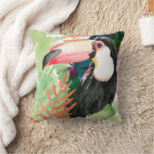 トゥカンポートレートとトロピカル葉 クッション (ブランケット)