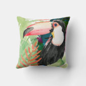 トゥカンポートレートとトロピカル葉 クッション (裏面)