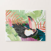 トゥカンポートレートとトロピカル葉 ジグソーパズル (横)