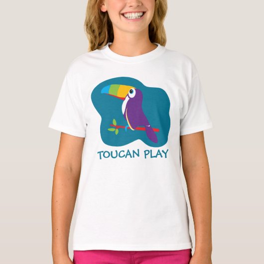 トゥカ遊ン鳥グラフィックティール(緑がかった色)女の子トップ Tシャツ (正面)