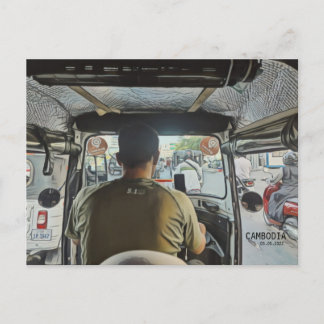 トゥクトゥクの中のカンボジア、カスタマイズ可能な日付 ポストカード