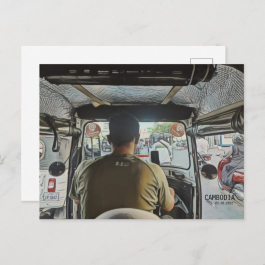 トゥクトゥクの中のカンボジア、カスタマイズ可能な日付 ポストカード (正面/裏面)