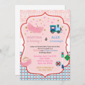 トゥスと電車の兄弟姉妹誕生日の招待。 招待状 (正面/裏面)