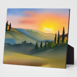 トゥスカーナの丘の風景 水彩画 テーブルクロップ フォトプラーク