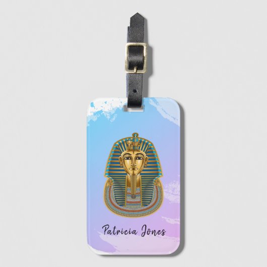 トゥタンカームンのマスクイラストレーション付き荷物タグ。 ラゲッジタグ (正面縦)