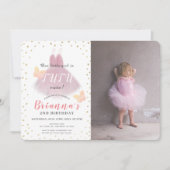 トゥチュカワイバレリーナピンク&ホワイト写真2nd誕生日 招待状 (正面)