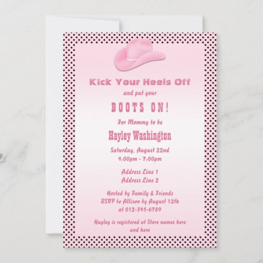 トゥチュキュートかわいい小さな女性のカーボーイ赤ちゃんシャワー 招待状 (裏面)