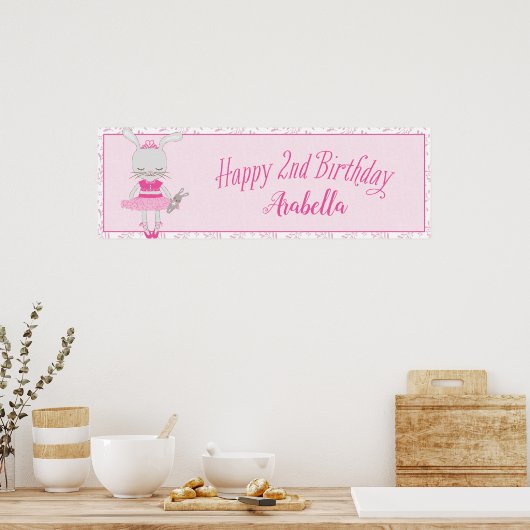 トゥチュキュートバニーハッピーセカンドバースデーパーソナライズされた ポスター (キッチン)