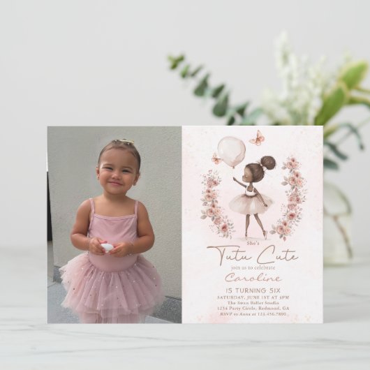 トゥチュキュートバレーバレリーナバレエ誕生日写真 招待状 (スタンド正面)