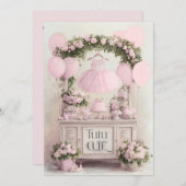 トゥチュキュートバレーピンクバレリーナテーマfor Girls 招待状 (正面/裏面)
