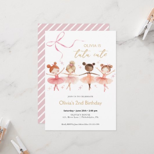 トゥチュキュートバースデーバレリーナ招待状 招待状 (正面/裏面インサイチュ)