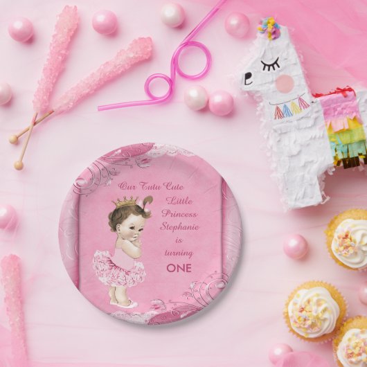 トゥチュキュート1stバースデーブルネットプリンセスフェイクレース ペーパープレート (パーティー)