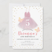 トゥチュバレリナピンク&ホワイトガール誕生日 招待状 (正面)