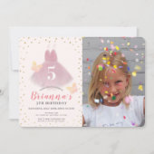 トゥチュバレリナピンク&金ゴールドガールフォト誕生日 招待状 (正面)