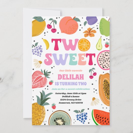トゥッティフルッティトロピカルサマーツスウィート誕生日 招待状 (正面)