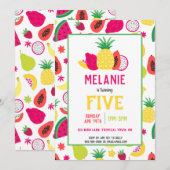 トゥッティフルッティトロピカルフルーツガールズバースデー 招待状 (正面/裏面)