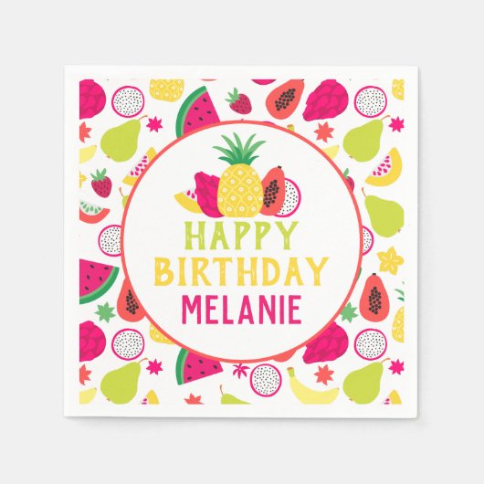 トゥッティフルッティトロピカルフルーツバースデーパーティー紙 スタンダードカクテルナプキン (正面)