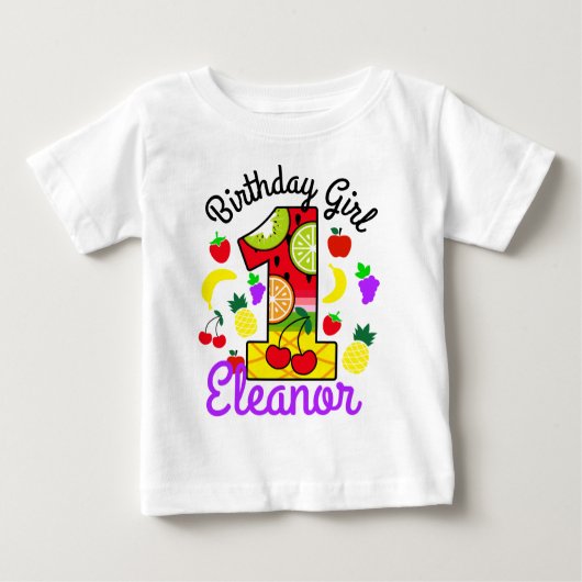 トゥッティフルッティファースト誕生日ガール ベビーTシャツ (正面)