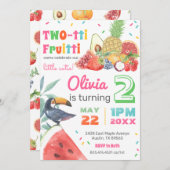 トゥッティフルーティトロピカルフルーツトゥカン誕生日 招待状 (正面/裏面)