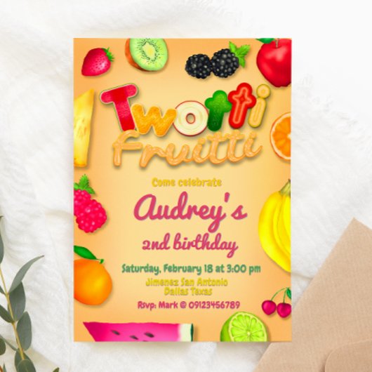 トゥッティフルーティフルーツ誕生日イエロー 招待状
