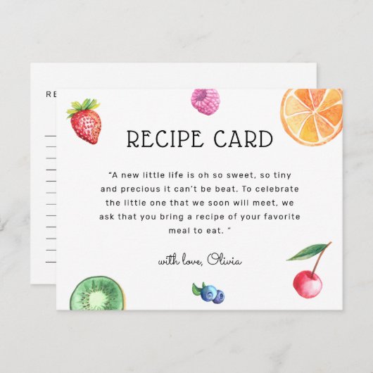 トゥッティフルーティベビーシャワーレシピカード (正面/裏面)