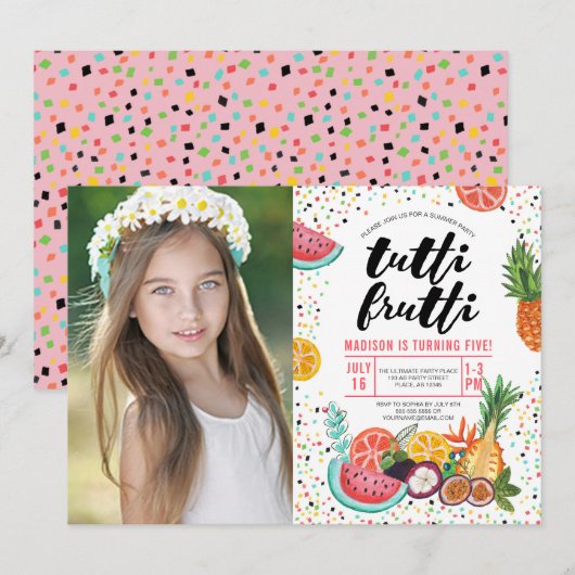 トゥッティ・フルッティ | バースデーパーティ | フォト招待状 招待状 (正面/裏面)