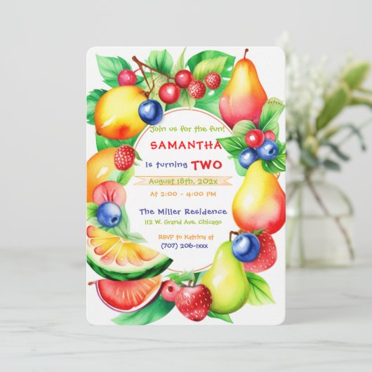 トゥッティ・フルッティ・バースデー・パーティー・テンプレート 招待状 (スタンド正面)