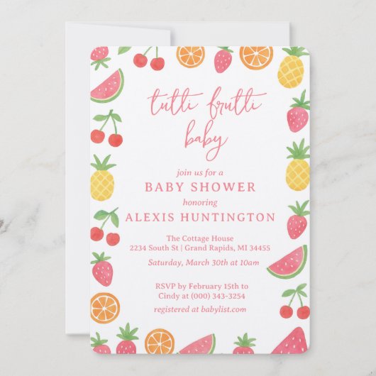 トゥッティ・フルッティ ベビーシャワー 招待状 (正面)