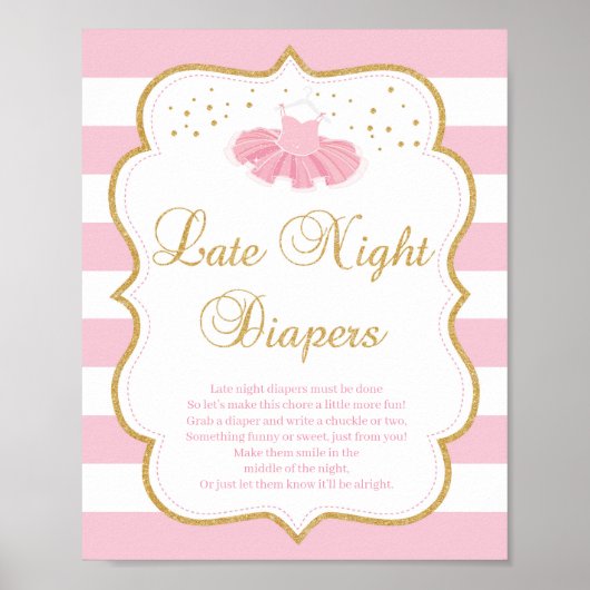 トゥットドレスベビーシャワー夜遅くのおむつサイン ポスター (正面)