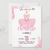 トゥトゥがとってもキュートなバレエの誕生日招待状 招待状 (正面)