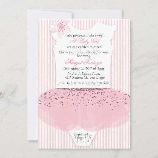 トゥトゥバレリーナベイビーシャワー招待状 招待状 (正面)