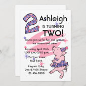 トゥトゥピギー2歳誕生日カスタム招待状 招待状 (正面/裏面)