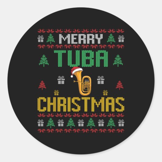 トゥバメリークリスマスおもしろいチューバプレーヤー醜いクリスマスH ラウンドシール (正面)